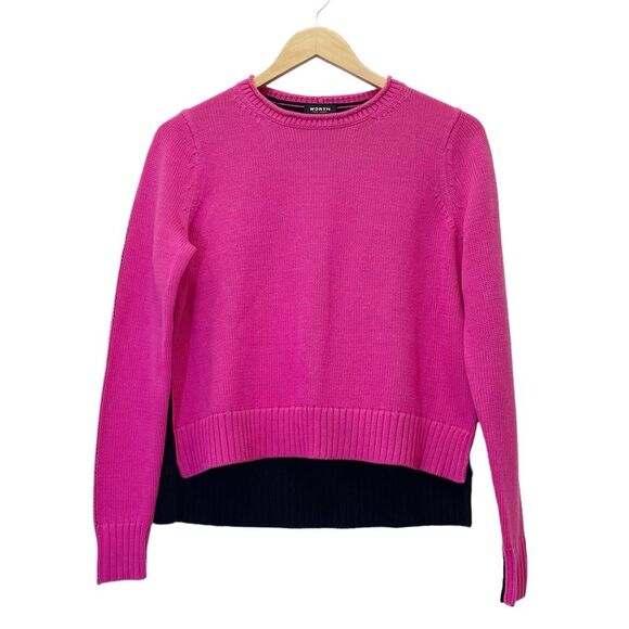 WORTH New York Colorblock Sweater Hot Pink & Black Pullover Size P Petite Small - Picture 1 of 9